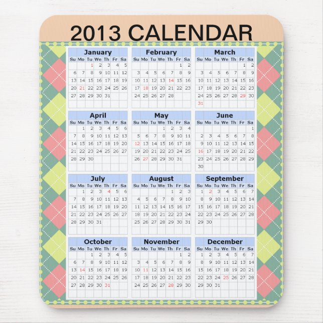 Tapis De Souris Custom 2013 Calendar on a Mousepad (Devant)