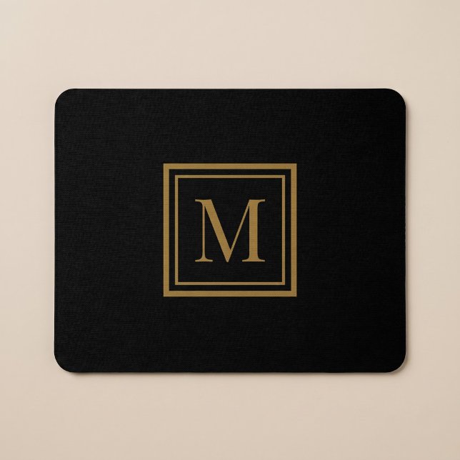 Tapis De Souris Custom Black & Gold Framed Monogram (Créateur téléchargé)