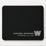 Tapis De Souris Custom BLACK LINE Monogram, Name & Profession<br><div class="desc">Modern personalized mouse pad with monogram and professional name—perfect for office décor or business gifts. Elevate your desk setup with this custom BLACK mouse pad, designed with your monogram in a refined line-style font and your name and professional title in an elegant serif typeface. The bright white text creates a...</div>