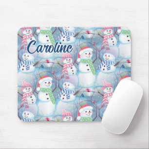Tapis De Souris Custom Funky Snowmen Noël Arbre Lumières à cordes