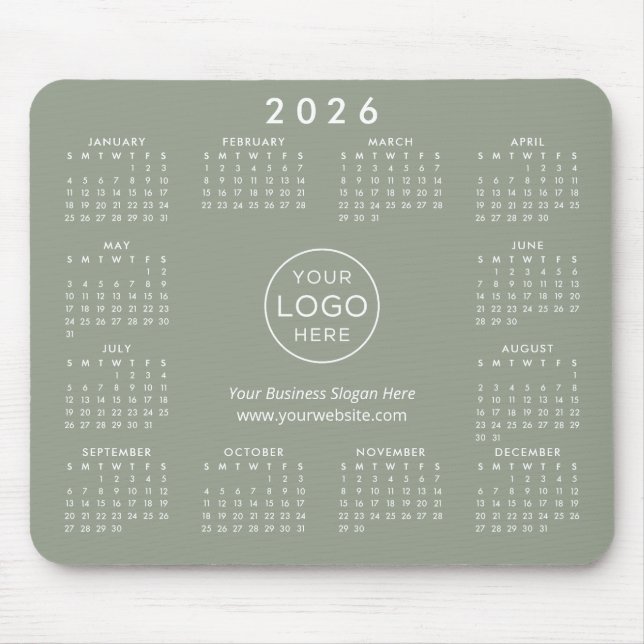 Tapis De Souris Custom Logo Business Promo 2026 Calendar Green (Devant)