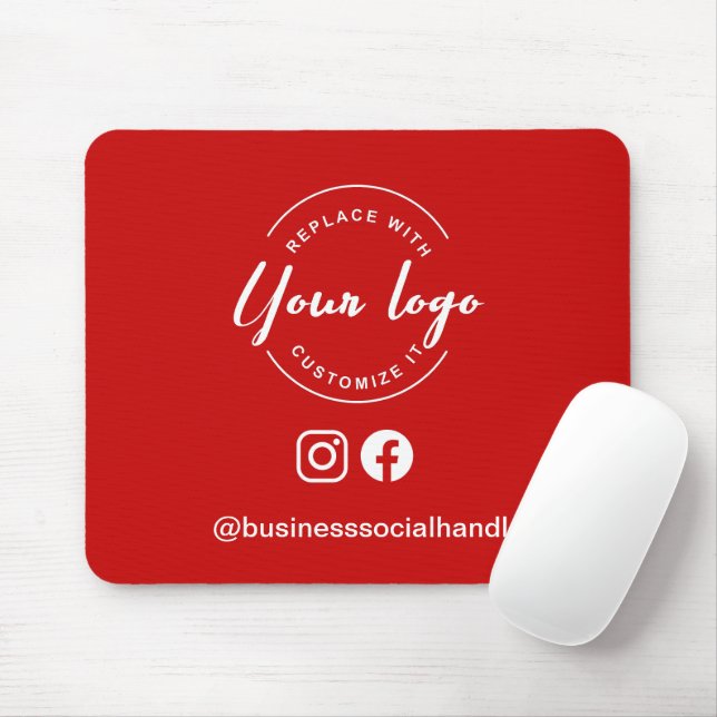 Tapis De Souris Custom Logo Red Business Branding social handle (Avec souris)