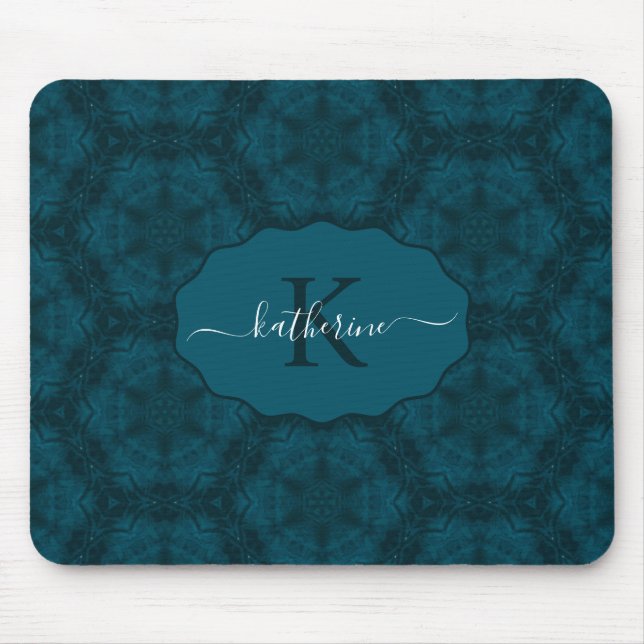 Tapis De Souris Custom Monogram Teal Navy Blue  (Devant)