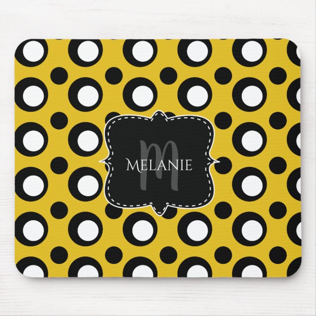 Tapis De Souris Custom Mouse Pad Polka Dots Yellow Black White (Devant)