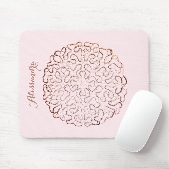 Tapis De Souris Custom Retro Pastel Pink Ombre Rose Gold Doily  (Avec souris)