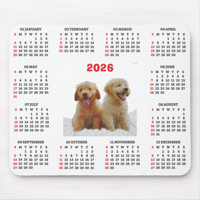 Tapis De Souris Customisable Cute Golden Retriever Dog Calendar  (Devant)
