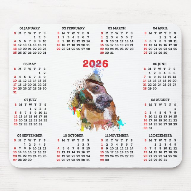 Tapis De Souris Customisable Cute Pittie Dog Calendar   (Devant)