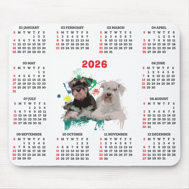 Tapis De Souris Customisable Cute Schnauzer Dog Calendar (Devant)