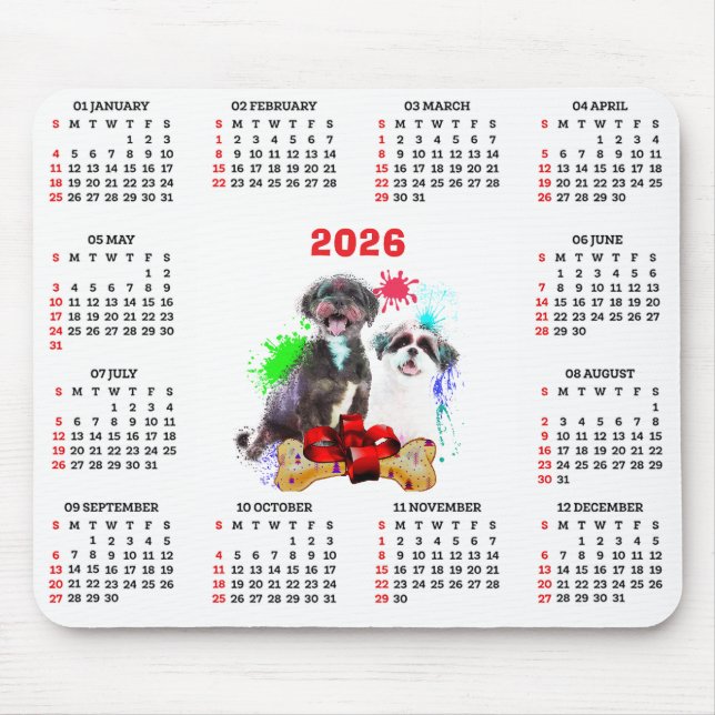 Tapis De Souris Customisable Cute Shih Tzu Dog Calendar   (Devant)