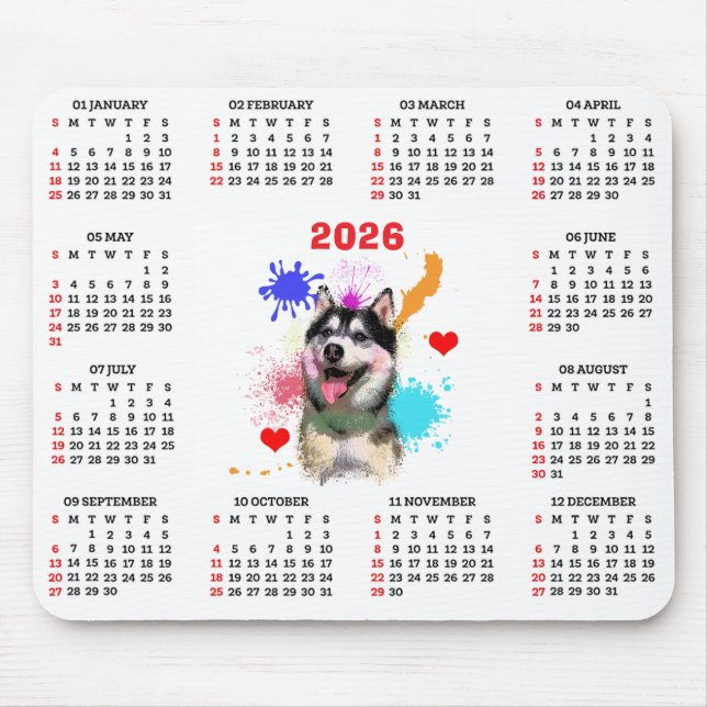 Tapis De Souris Customisable Cute Siberian Husky Dog Calendar (Devant)