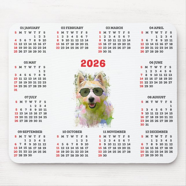 Tapis De Souris Customisable Cute Westie Dog Calendar  (Devant)