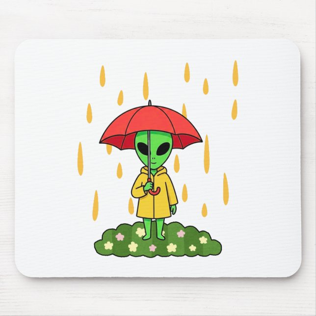 Tapis De Souris Cute Alien With Umbrella Kawaii Space Character (Devant)