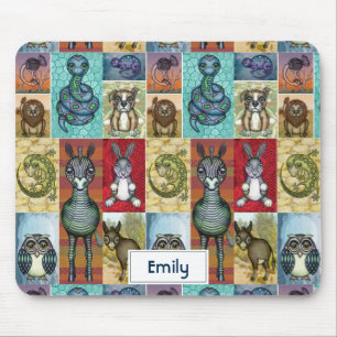 Tapis De Souris Cute Animal Collage Folk Art Design Personnalisé