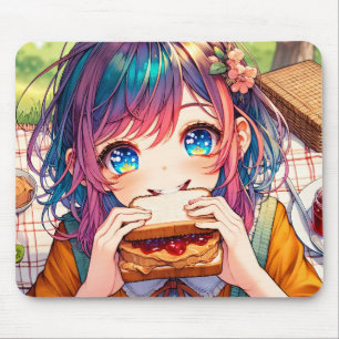 Tapis De Souris Cute Anime Girl mangeant un beurre d'arachide et g