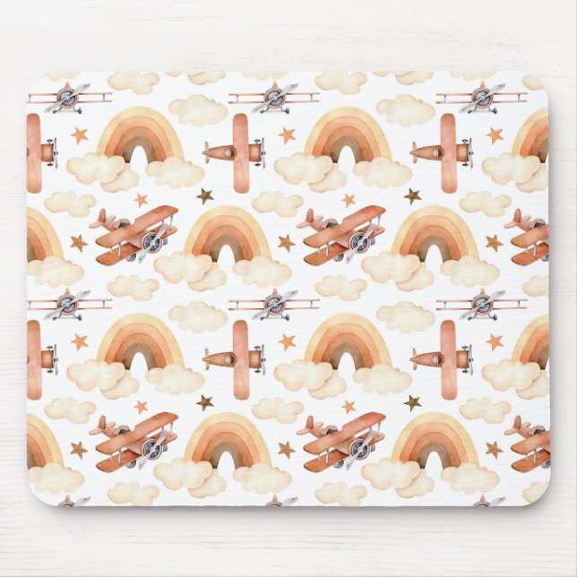 Tapis De Souris Cute aquarelle Rainbow Motif d'avion (Devant)