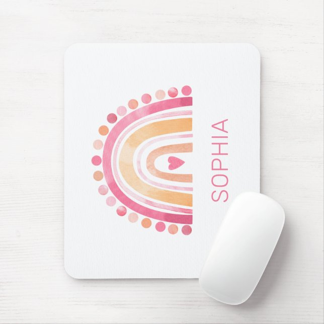 Tapis De Souris Cute arc-en-ciel, aquarelle rose boho (Avec souris)