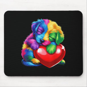 Tapis De Souris Cute arc-en-ciel Chiot Accrocher Valentine Coeur E