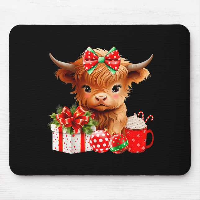 Tapis De Souris Cute Baby Highland Cow Merry Christmas Farmer Cow  (Devant)