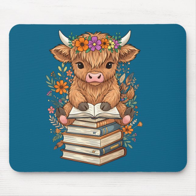 Tapis De Souris Cute Baby Highland Cow Reading Book Librarian Book (Devant)