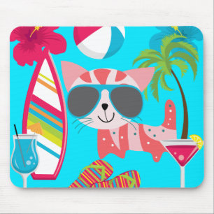 Tapis De Souris Cute Beach Bum Kitty Chat Lunettes de soleil Beach