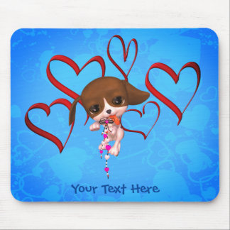 Tapis De Souris Cute Beagle Chiot Coeurs rouges Personnalisé