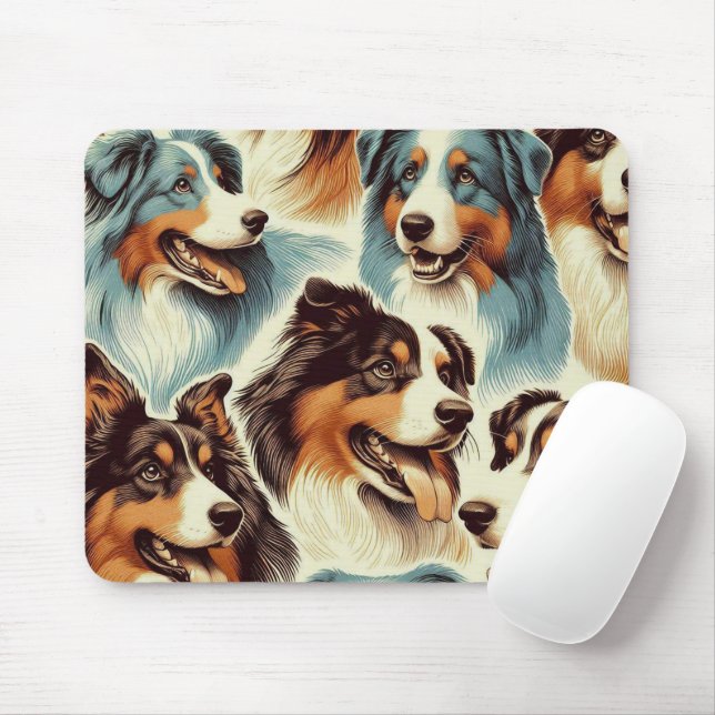 Tapis De Souris Cute berger australien sans couture (Avec souris)