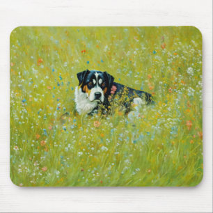 Tapis De Souris Cute Berger Mélanger Chien Fleurs d'Art Whimsical