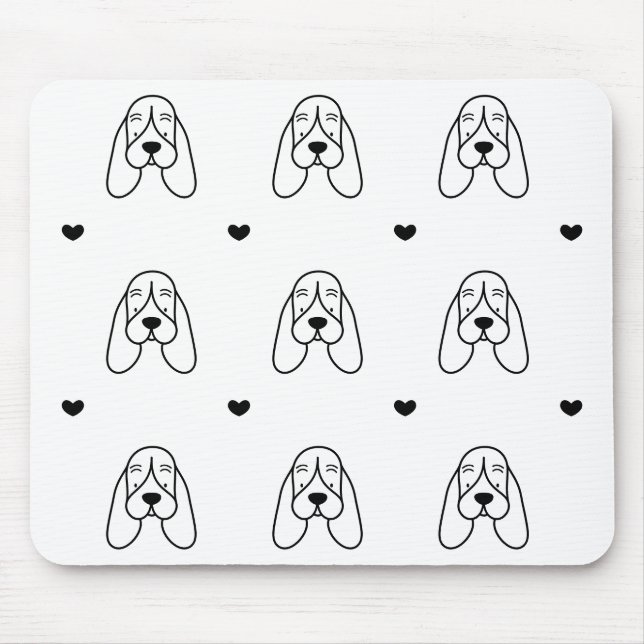 Tapis De Souris Cute Black and White Basset Hound Heart Pattern (Devant)