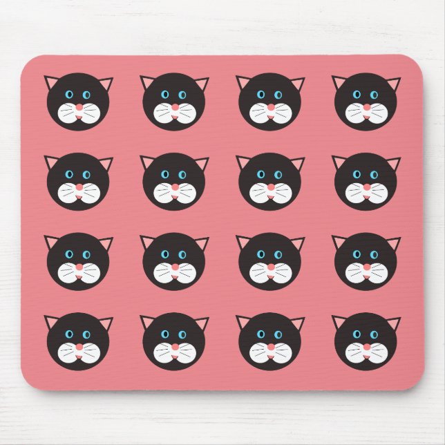 Tapis De Souris Cute Black Blanc Chat Face Motif (Devant)