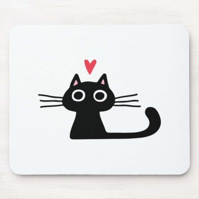 Tapis De Souris Cute Black Cat with Heart  Kitten Valentine Classi (Devant)