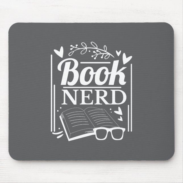 Tapis De Souris Cute Black White Book Nerd Bookworm (Devant)