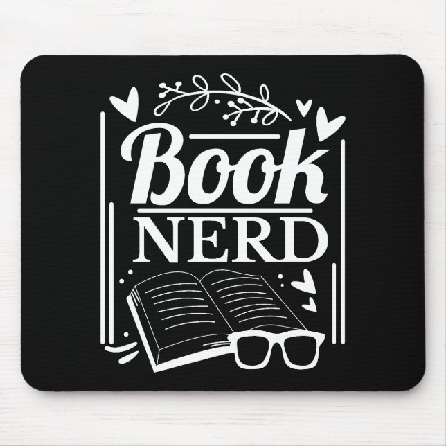 Tapis De Souris Cute Black White Book Nerd Bookworm (Devant)