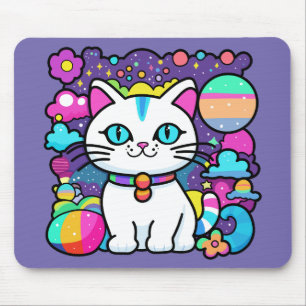 Tapis De Souris Cute blanc Cosmique Espace Kitty Chat