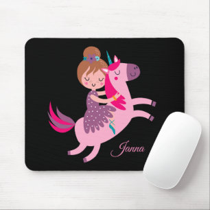 Tapis De Souris Cute Blondie Haired Girl équitation sur une licorn