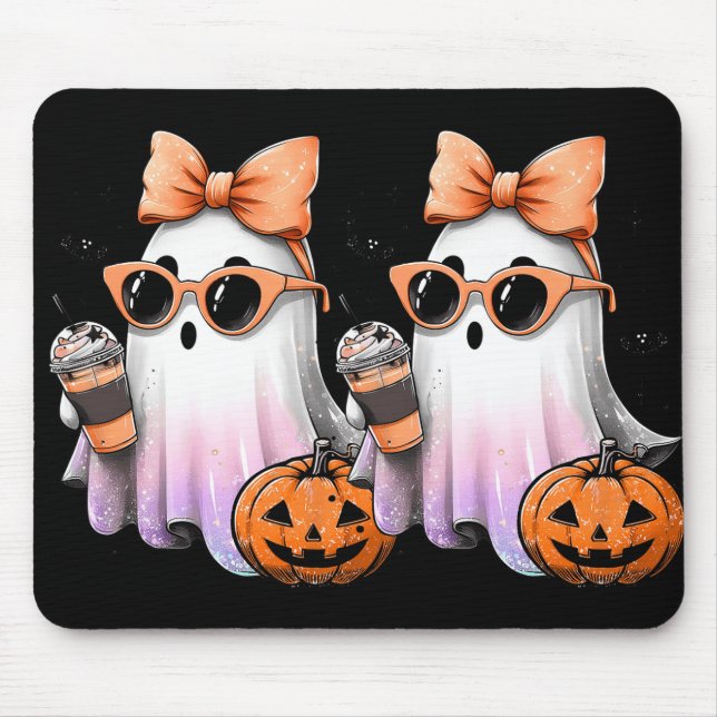 Tapis De Souris Cute Bougie Ghost Café Citrouille saison Éffrayant (Devant)
