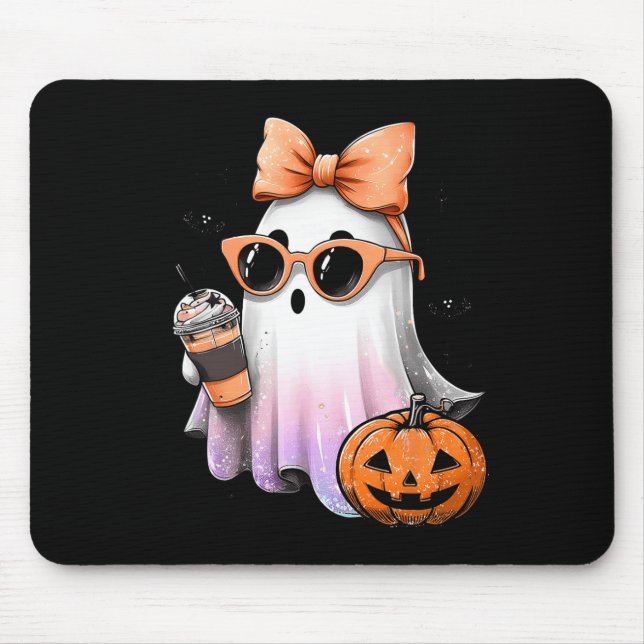 Tapis De Souris Cute Bougie Ghost Café Citrouille saison Éffrayant (Devant)