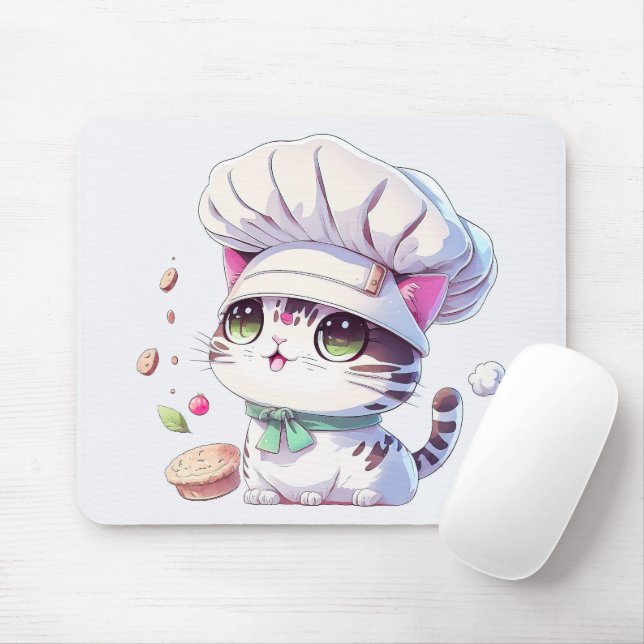 Tapis De Souris Cute boulangère Chef Chat Kitten avec pain | (Avec souris)