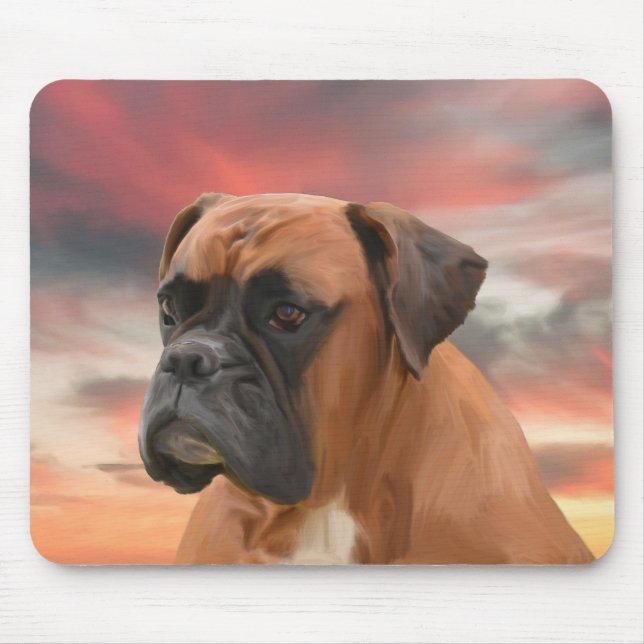 Tapis De Souris Cute Boxer Dog Eau Couleur Huile Peinture Art (Devant)