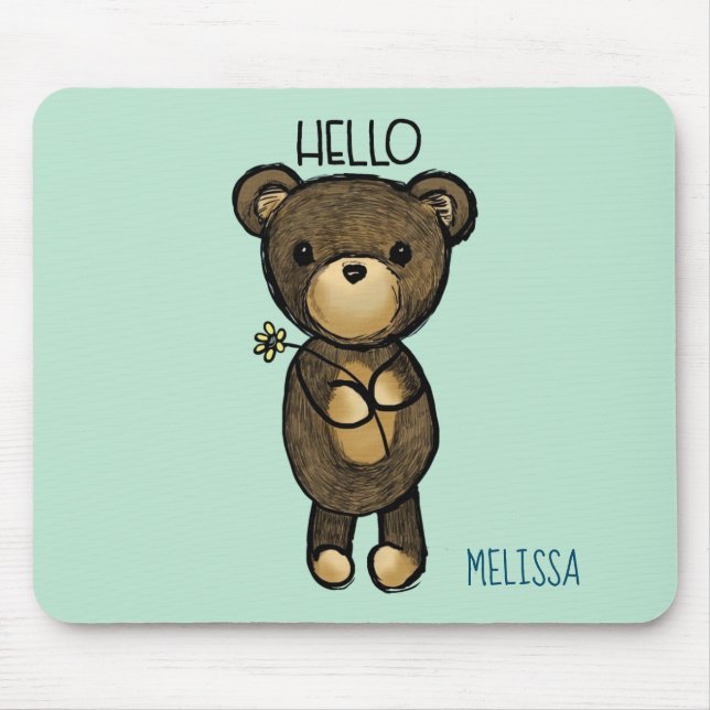 Tapis De Souris Cute Brown Bear with Yellow Flower Personalized (Devant)