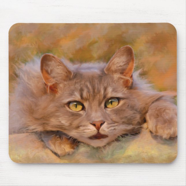 Tapis De Souris Cute Brown Chat Aquarelle Huile peinture (Devant)