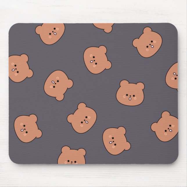 Tapis De Souris Cute Brown Teddy Bear Face Pattern Dark Blue (Devant)