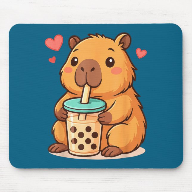 Tapis De Souris Cute Capybara Kawaii Anime Drinking Bubble Tea Lov (Devant)
