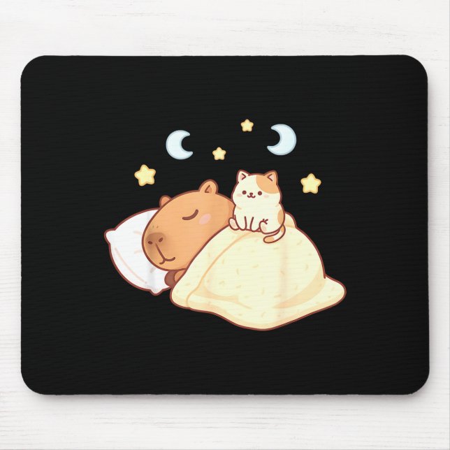 Tapis De Souris Cute Capybara Kawaii Sleep Pajamas Sleepybara Cat  (Devant)
