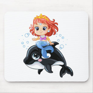 Tapis De Souris Cute caricature sirène et orque