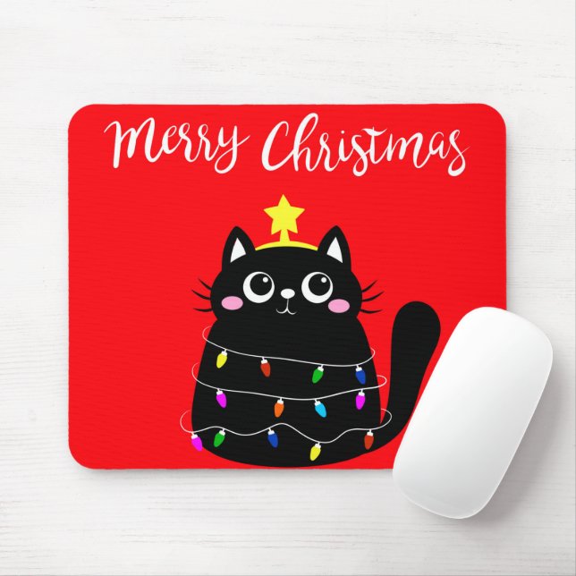 Tapis De Souris Cute cartoon noir Cat Christmas tree (Avec souris)