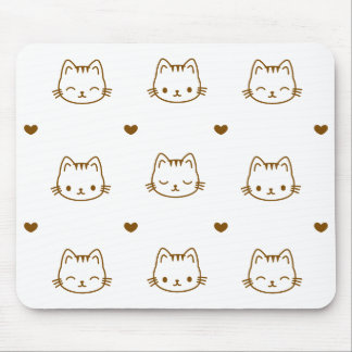 Tapis De Souris Cute Cat and Heart Pattern Brown on White