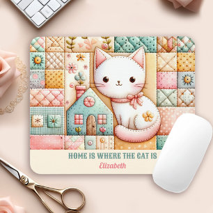Tapis De Souris Cute Cat House Quilt Patchwork Pastel Nom personna