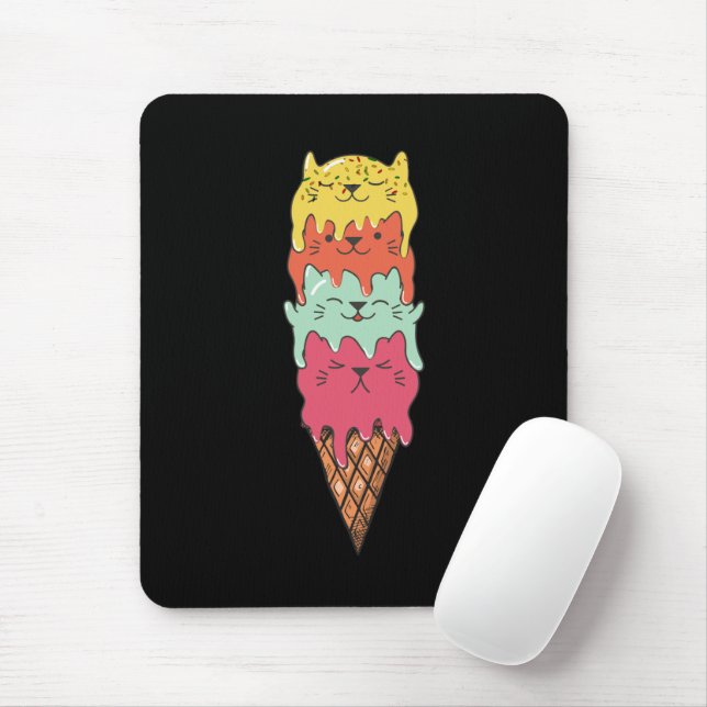 Tapis De Souris Cute Cat Ice Cream | Kawaii Kittens (Avec souris)