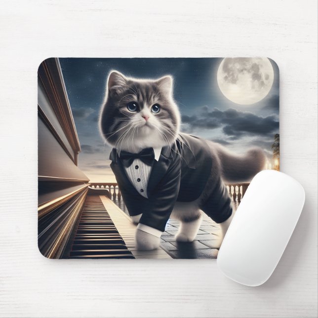 Tapis De Souris Cute Cat Pawdigy joue une sonate au clair de lune (Avec souris)