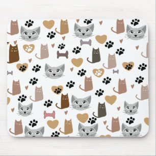 Tapis De Souris Cute Cats & Paw et les coeurs Imprime Motif
